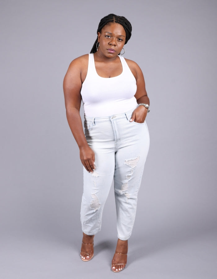 white cotton racerback bodysuit