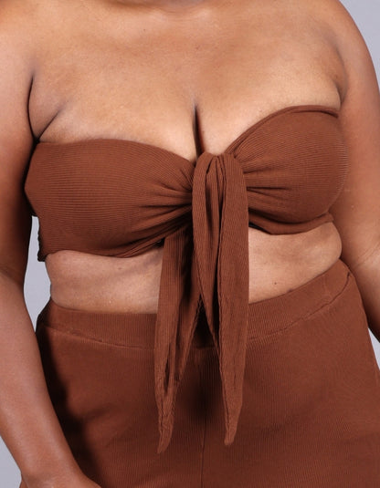 chocolate brown tie front bandeau top