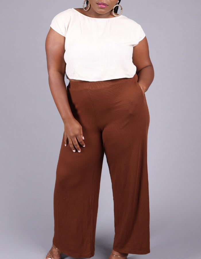 brown wide leg pants linen crop top