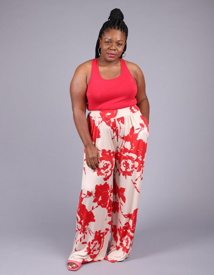 Wide Leg Pants - Floral Pattern