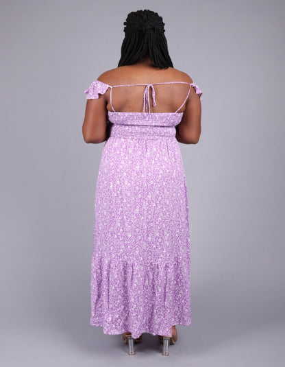 off shoulder tie back maxi dress